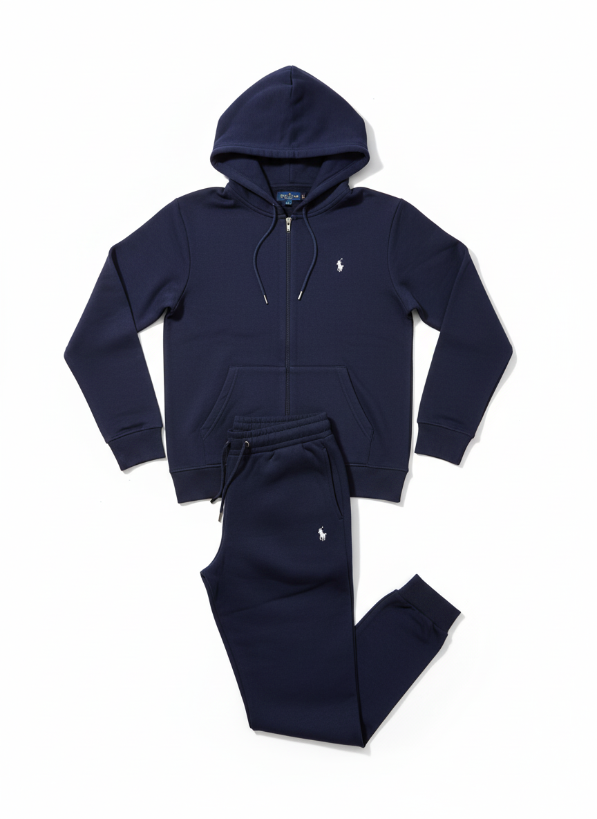 Plo Navy Blue e Full Zip Hoodie & Jogger Tracksuit Set