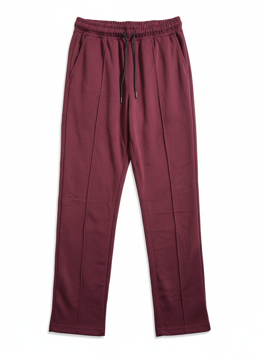 Burgundy Performance Knit Straight-Leg Track Pants with Center Seam