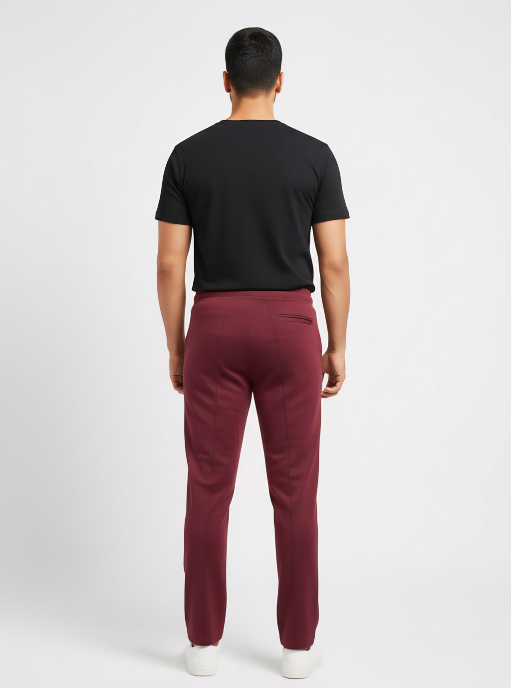 Burgundy Performance Knit Straight-Leg Track Pants with Center Seam