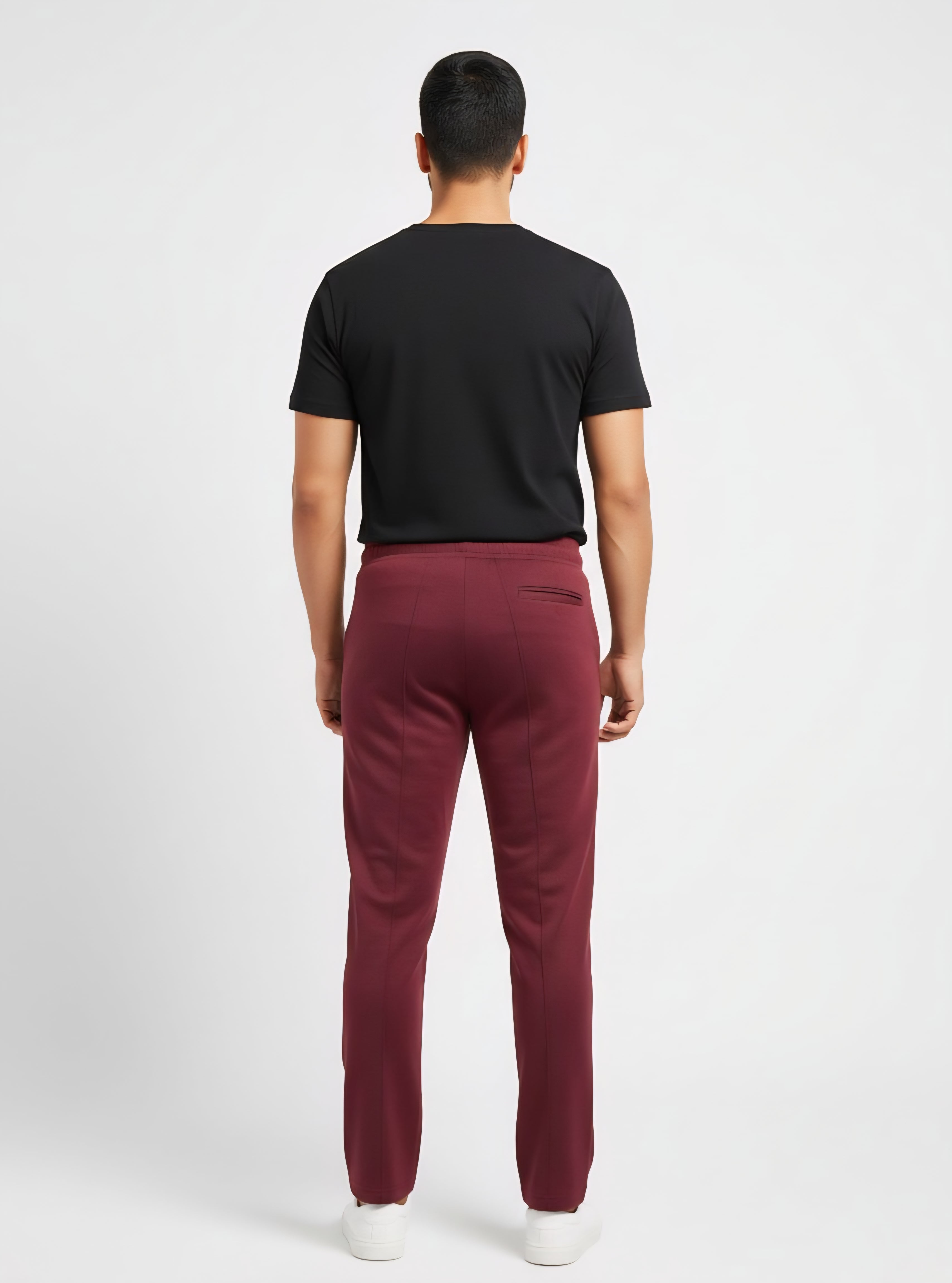 Burgundy Performance Knit Straight-Leg Track Pants with Center Seam