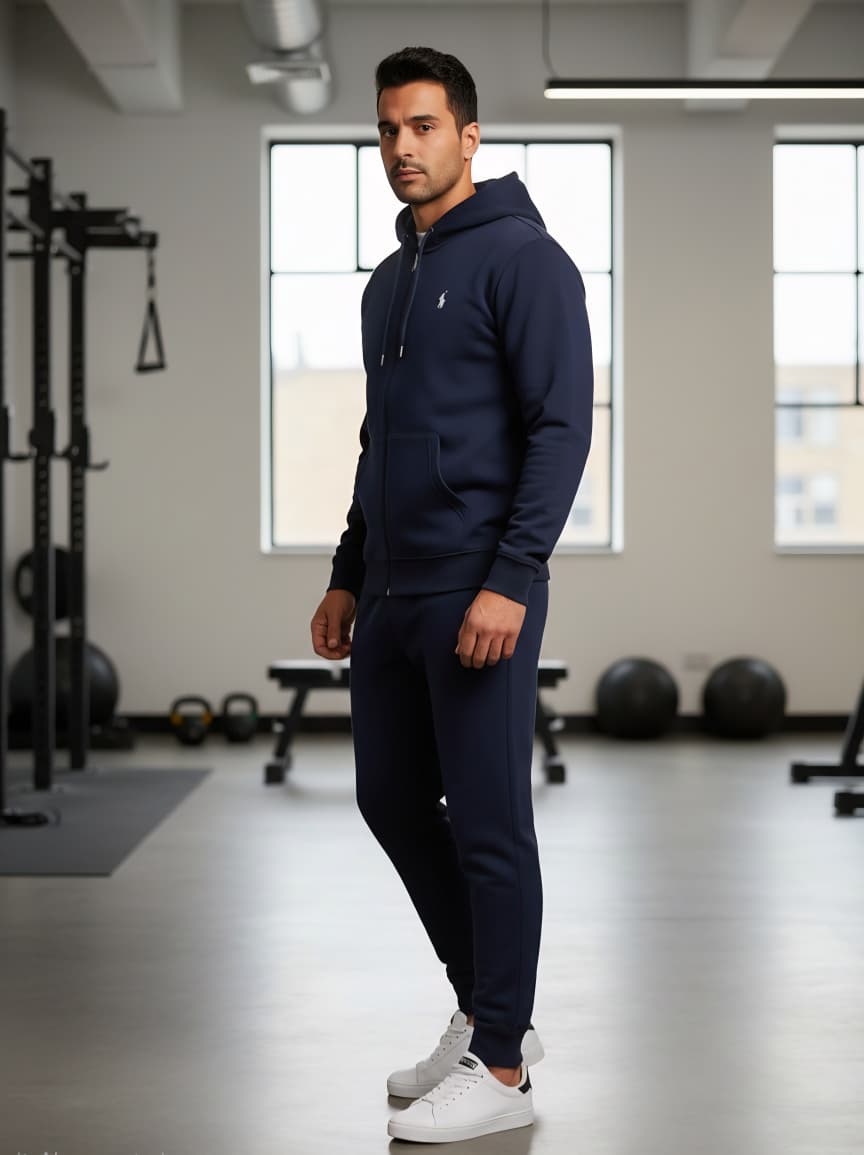 Plo Navy Blue e Full Zip Hoodie & Jogger Tracksuit Set