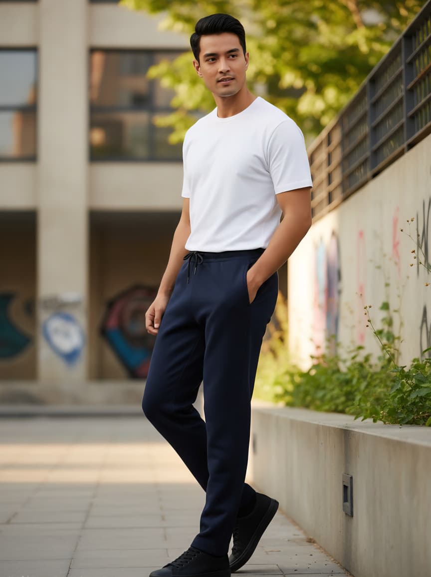 Classic Navy Blue Performance Knit Joggers / Casual Knit Trousers