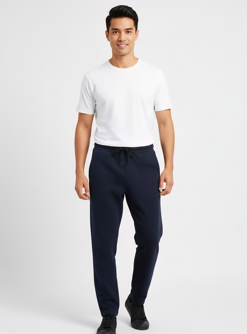 Classic Navy Blue Performance Knit Joggers / Casual Knit Trousers
