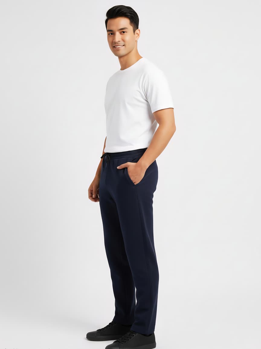Classic Navy Blue Performance Knit Joggers / Casual Knit Trousers