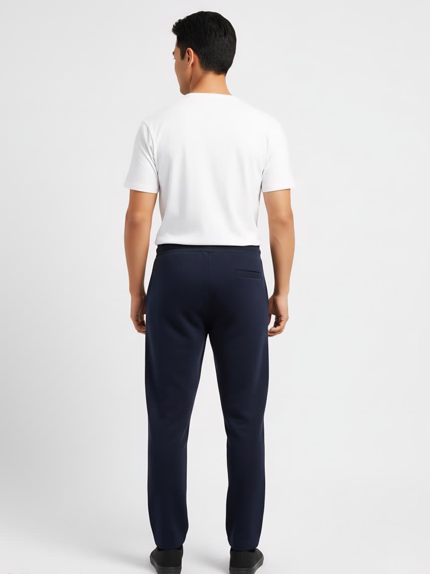 Classic Navy Blue Performance Knit Joggers / Casual Knit Trousers
