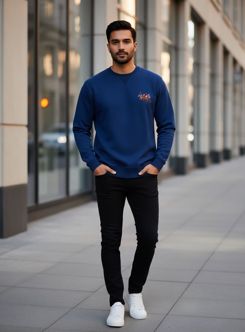 Plo  Royal Blue Fleece Sweatshirt with Embroidered Plo Players